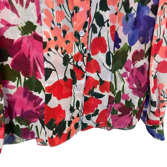 NWT Carolina Herrera Classic Long Sleeve Button Down Celeste Multi Floral Size 2 - Picture 3 of 9
